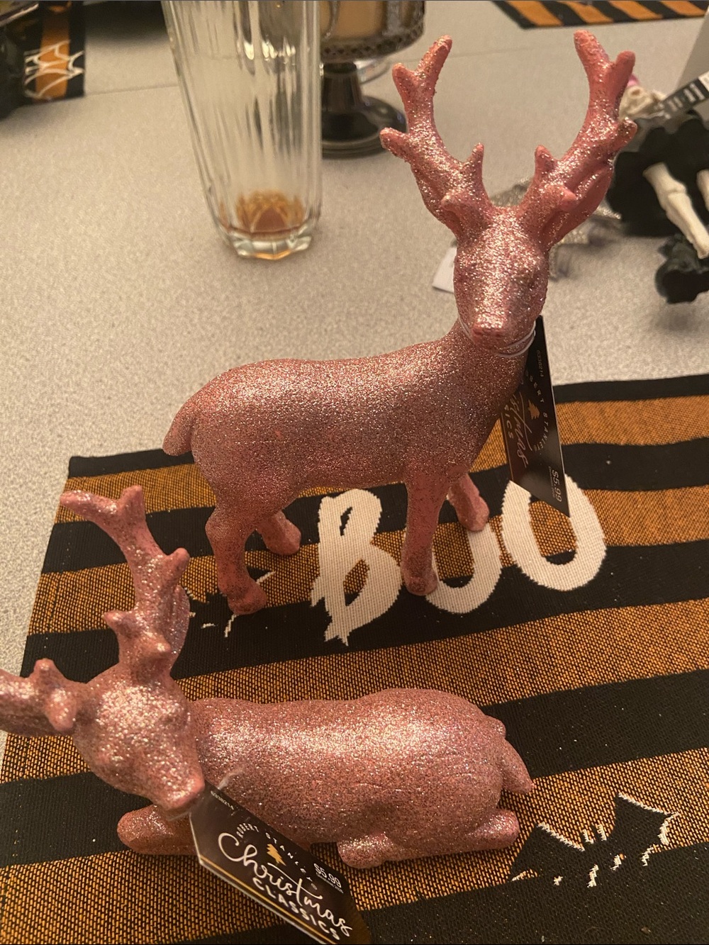 Ice Pink Glitter Reindeer Holiday Figurines